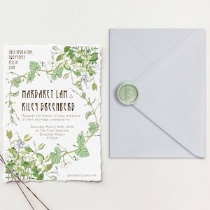 Suite per inviti di nozze Deckle Edge / Inviti di carta di cotone / Inviti di nozze di carta fatta a mano / Inviti di nozze con bordo con foglie