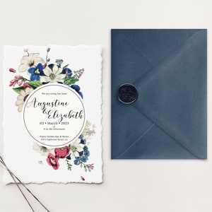 Suite per inviti di nozze Deckle Edge / Inviti di carta di cotone / Inviti di nozze di carta fatti a mano / Invito a nozze di cotone elegante