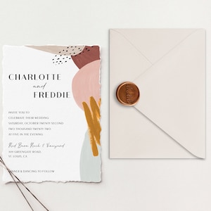 Suite per inviti di nozze Deckle Edge / Inviti di carta di cotone / Inviti di nozze di carta fatti a mano / Invito a nozze di cotone elegante