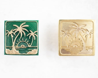 ヤシの木のワックスシールスタンプ、3Dワックスシール、夏のワックスシール、自然のワックスシール、文字ワックススタンプ、ダイカットワックススタンプ、サンセットワックスシールスタンプ、ビーチ