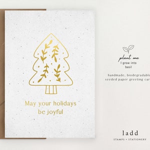 Carte de Noël en papier graine, Papier graine, Carte de vœux, Papier fait main, Carte de voeux en papier à planter, Carte de vœux en feuille d'or, Carte de Noël de graine