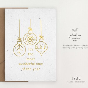 Carte de Noël en papier graine, Papier graine, Carte de vœux, Papier fait main, Carte de voeux en papier à planter, Carte de vœux en feuille d'or, Carte de Noël de graine