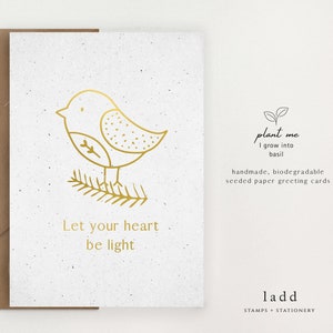 Carte de Noël en papier graine, Papier graine, Carte de vœux, Papier fait main, Carte de voeux en papier à planter, Carte de vœux en feuille d'or, Carte de Noël de graine
