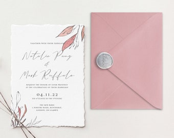 Deckle Edge Wedding Invitation Suite | Cotton Paper Invitations | Handmade Paper Wedding Invitations | Blush Foliage Wedding Invitation