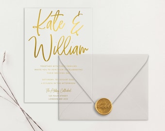 Gold Foil Acrylic Wedding Invitation Suite | Foil Print Acrylic Wedding Invitations | Unique Wedding Invitations | Acrylic Clear Invitation