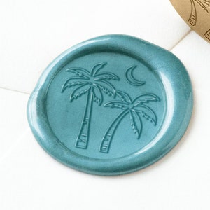 Sello de sello de cera de palmera, sello de cera de verano, sello de cera de boda, sello de cera de logotipo, sello de cera de luna, pegatinas de sello de cera, noche de verano