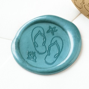 Sello de sello de cera de chanclas, sello de cera de verano, sello de cera de boda, sello de cera de logotipo, sello de cera de concha marina, pegatinas de sello de cera, sello de cera de zapatillas
