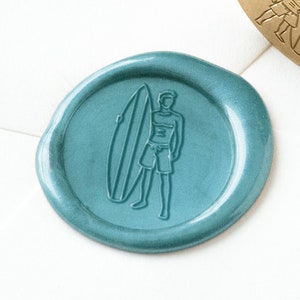 Sello de cera de tabla de surf, sello de cera de verano, sello de cera de boda, sello de cera de logotipo, pegatinas de sello de cera, cera de sellado, sello de cera de surfista, sello de Hawaii
