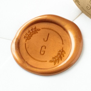 Lakzegel stempel, bladeren paar initialen lakzegel stempel, aangepaste lakzegel, bruiloft lakzegel, uitnodiging zegel, gepersonaliseerde zegel, lakzegel