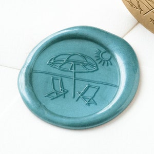 Sello de cera de playa, sello de cera de verano, sello de cera de boda, sello de cera de logotipo, sello de cera solar, pegatinas de sello de cera, sillas de playa, océano, sello de cera solar