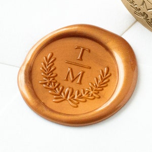 Sello de cera personalizado, sello de cera de pareja, sello de cera de iniciales, sello de cera personalizado, sello de cera de boda, sello de cera de laurel, sello de cera de invitación