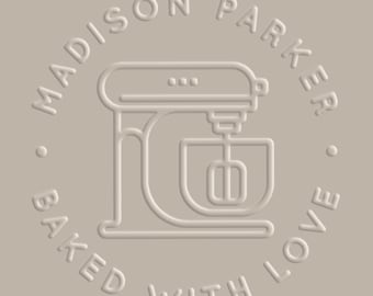 Sello en relieve personalizado, Sello en relieve con logotipo, Sello en relieve para empresas, Sello con logotipo, Logotipo de panadería, Sello en relieve personalizado, Sello comercial, Estampado en relieve, Horneado con amor