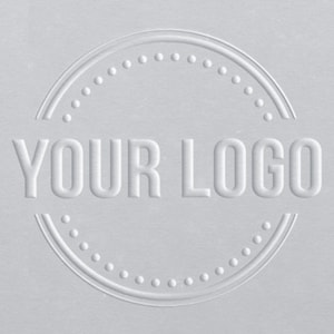 May include: A white circle with a dotted border and the text "YOUR LOGO" in a raised, embossed font.