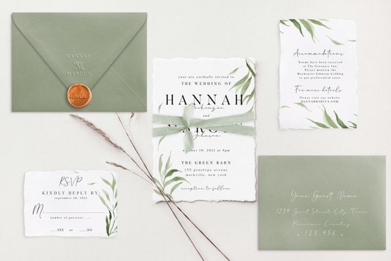 Kaylee Deckled Edge Paper Wedding Invitation, Wedding Stationery, Printed  or Printable Invitations, Handmade Paper Invitations, DEPOSIT 