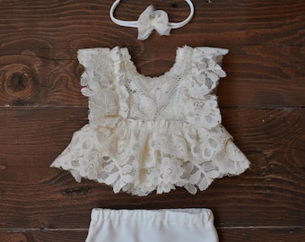 Newborn Girl Outfit, Newborn Girl Props, Newborn Lace Romper, Photography Prop, Newborn Photo Outfit