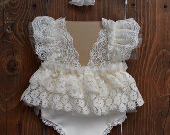 Newborn Photo Prop, Newborn Romper, Baby Girl Outfit, Photo Outfit, Newborn Prop, Photography prop, Newborn lace romper, Newborn Outfit