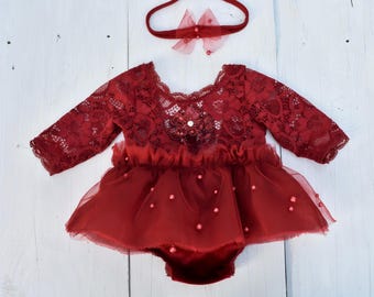 Christmas Newborn Outfit, Newborn Lace Romper, Newborn Romper, Girl Outfit, Newborn Photo, Newborn Lace Romper, Christmas Photography