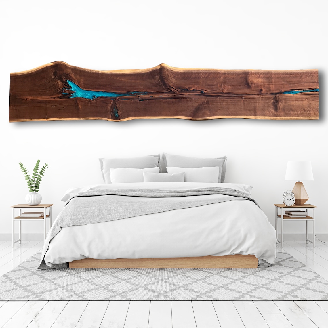 Live Edge Wood Headboard Large Walnut & Resin Wooden Etsy