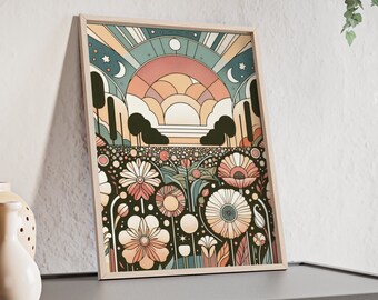 Jugendstil Poster mit Holzrahmen, Art Deco Wandbehang, gerahmte Kunst für Schlafzimmer, trendige Wandkunst für College oder Studenten