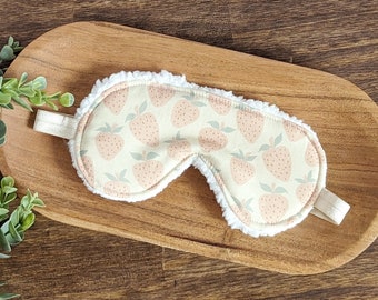 Sherpa Sleep Mask for Better Sleep - Strawberry Gifts for Her - Cute Sleep Mask - Pretty Sleep Mask - Boho Sleep Mask