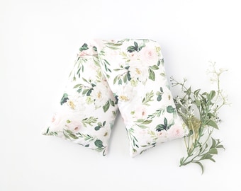 Blush Pink and Blue Floral Fabric Handmade Body Wrap Heat Cold Pack for Migraine Relief and Body Aches