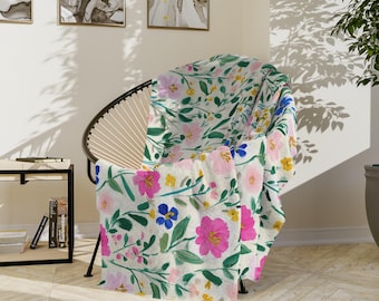 Watercolor Wildflower Floral Blanket Velveteen Microfiber Blanket | Baby Shower New Mom Throw