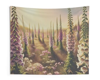 Floral Foxglove Field Wall Tapestry, Wall Hanging Decoration for Bedroom, Gift for Her, Boho Wall Art for Office, Office Decorations