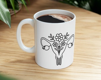 Pretty Floral Uterus Ceramic Mug, Endometriosis Awareness Gift, Gifts for Her, Laparoscopy Surgery Mug Gift, Hysterectomy Gifts