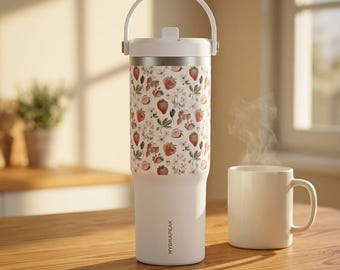 Strawberry Floral Pattern Tumbler | 32oz Nomad Travel Tumbler I Lunch Travel Mug I Christmas Gift Idea