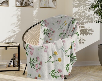 Handpainted Wildflowers Velveteen Microfiber Blanket | Floral Throw for New Mom
