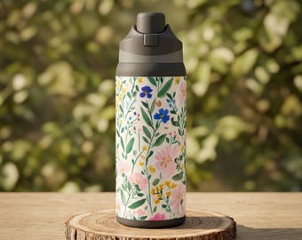 Wildflower Pattern Water Bottle | 32oz Insulated Bottle I Kids Lunch Box I Holiday Secret Santa Grandma Gift