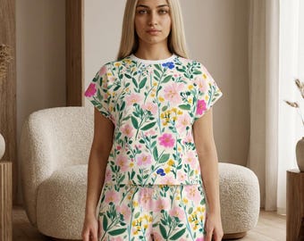 Watercolor Wildflower Floral Pajama Set | Womens Short Pajamas Christmas Gift Idea