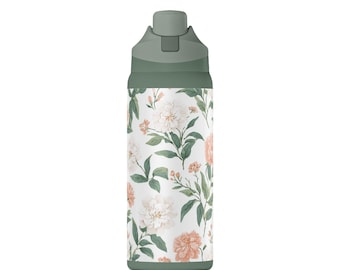 Peach Sage Peony Floral Oasis Insulated Water Bottle 32oz | Floral Water Bottle I Teacher Christmas Gift Idea