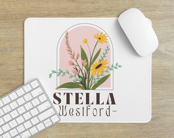 Pretty Personalized Floral Rectangle Mouse Pad - Customized Mouse Pad Cute - Mouse Pad with Name on It - College Dorm Room Mouse Pad