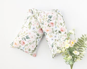Blush Pink and Blue Floral Fabric Handmade Body Wrap Heat Cold Pack for Migraine Relief and Body Aches