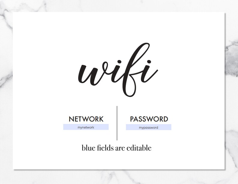 Printable WIFI Sign Editable WIFI Sign Printable Home Decor | Etsy