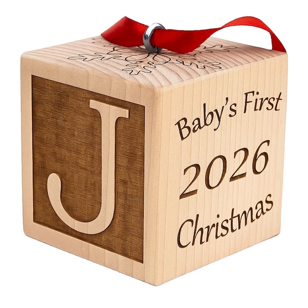 Personalized Baby's First Christmas Ornament 2026 (any year), Solid Hardwood, Made in USA