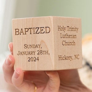 Personalized Baby Baptism, Dedication, or Christening Wooden Block, Made in USA, Natural, Pink, Blue