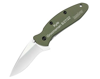 Kershaw Scallion 1620OL Personalized Pocket Knife, Assisted Opening Blade, Olive Green