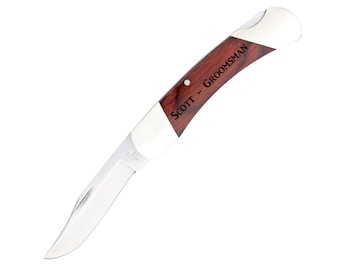 Bear & Son 205R Pocket Knife with Personalized Laser Engraved Rosewood Handle, Father's Day Gifts, Valentine's Day, Made in the USA