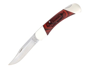 Bear & Son 97 Pocket Knife with Personalized Laser Engraved Rosewood Handle and Sheath, Made in the USA