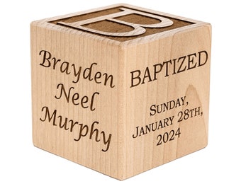 Personalized Baptism Gift, Baby Baptism Block, Baby Baptism Gift, Baby Dedication Gift, Wooden Engraved Baby Block, Unique Baptism Gift