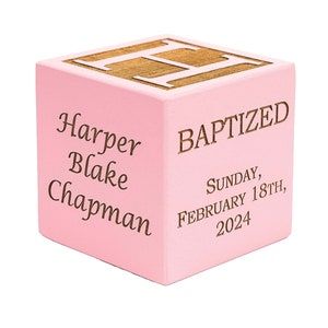 Personalized Wooden Baby Baptism Block, Made in USA, Natural, Pink, Blue