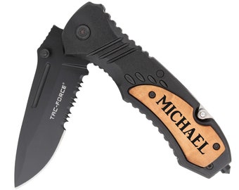 TF606WS Personalized Engraved Pocket Knife, Partially Serrated or Plain Blade