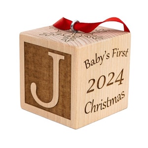 Baby's First Christmas Ornament 2024 (any year), Personalized Custom Wooden Baby Block, First Christmas Gift, Baby First Christmas Keepsake