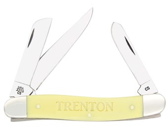 Case Smooth Yellow Synthetic Medium Stockman Pocket Knife #035 with Personalized Handle, Three Blades, Made in USA