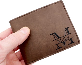 Laser Engraved Personalized Leatherette Bifold Men's Wallet, Black or Brown
