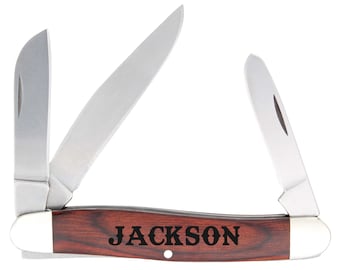 Bear & Son Stockman 247R Personalized Pocket Knife, 3 Blades, Rosewood Handle, Custom Text, Father's Day Gifts, Groomsmen Gift, Graduation