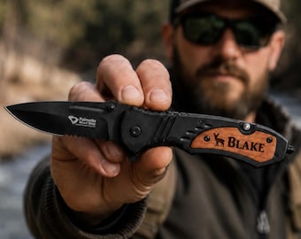 Personalized Engraved Pocket Knife with Wood Handle, Can Opener, Glass Breaker