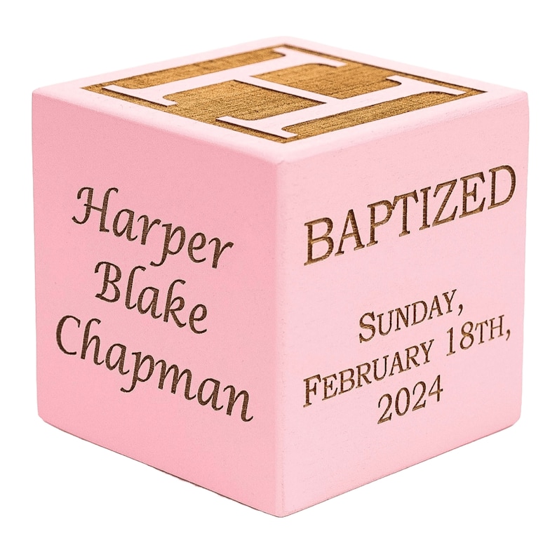 Personalized Baptism Gift, Baby Baptism Block, Baby Baptism Gift, Baby Dedication Gift, Wooden Engraved Baby Block, Unique Baptism Gift image 9